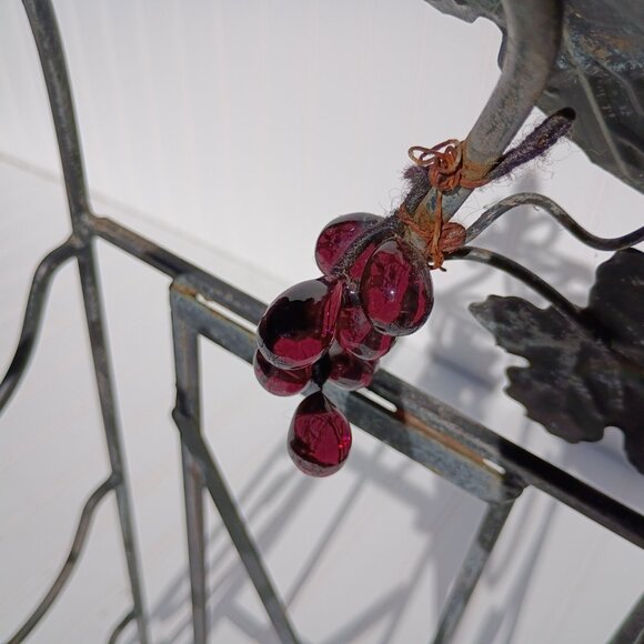 Wrought Iron Wine Rack 6 Bottle Holder Lucite Grape Accents MCM Tuscan Decor Vtg - Picture 15 of 16